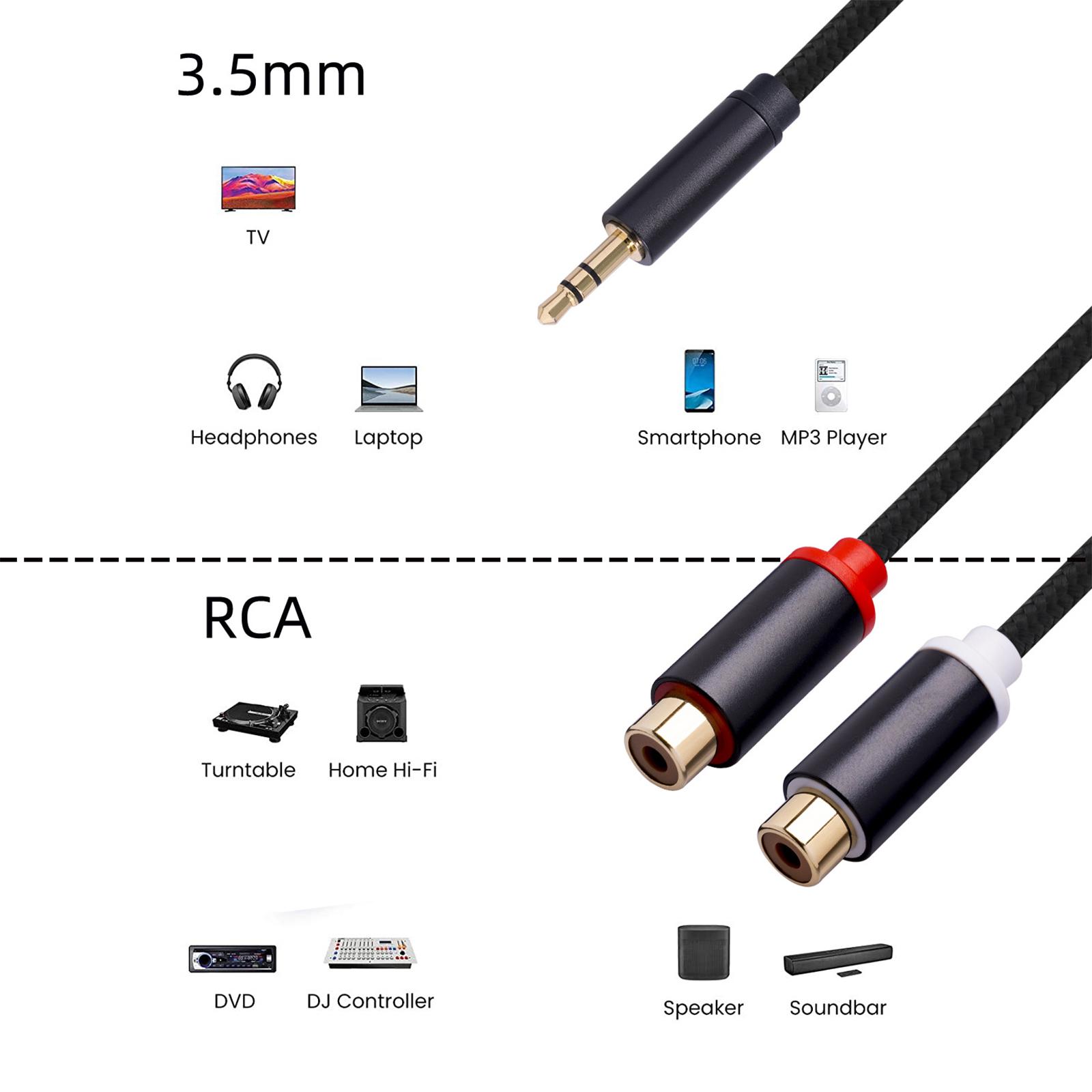 12 inch Stereo Audio Cable Plug and Play Aluminum Foil Braided Gold Plated Y Splitter Connector Jack Cord for Home Theater MP3