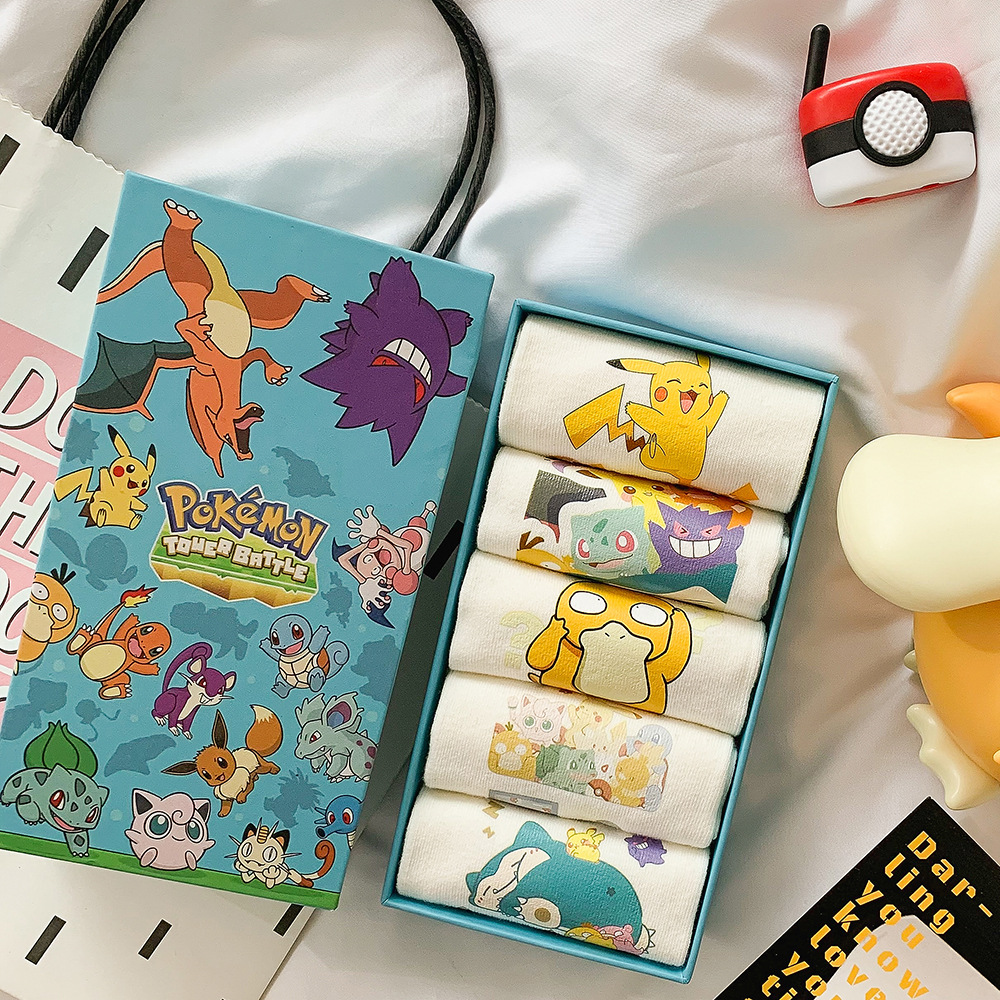 Anime Pokemon 5 Pairs Boxed Sock Gengar Charmander Squirtle Snorlax Bulbasaur Psyduck Children's Socks Kid Birthday Gifts 14 IMG_E5617