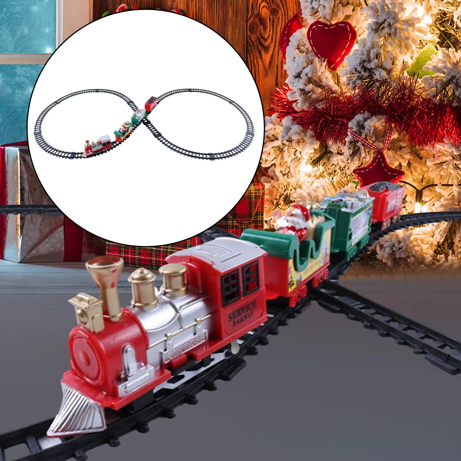 Electric Train Set Xmas Tree Decors with Lights and Sounds Railway Track Set for Toddlers Preschool New Year Girls Boys Gifts