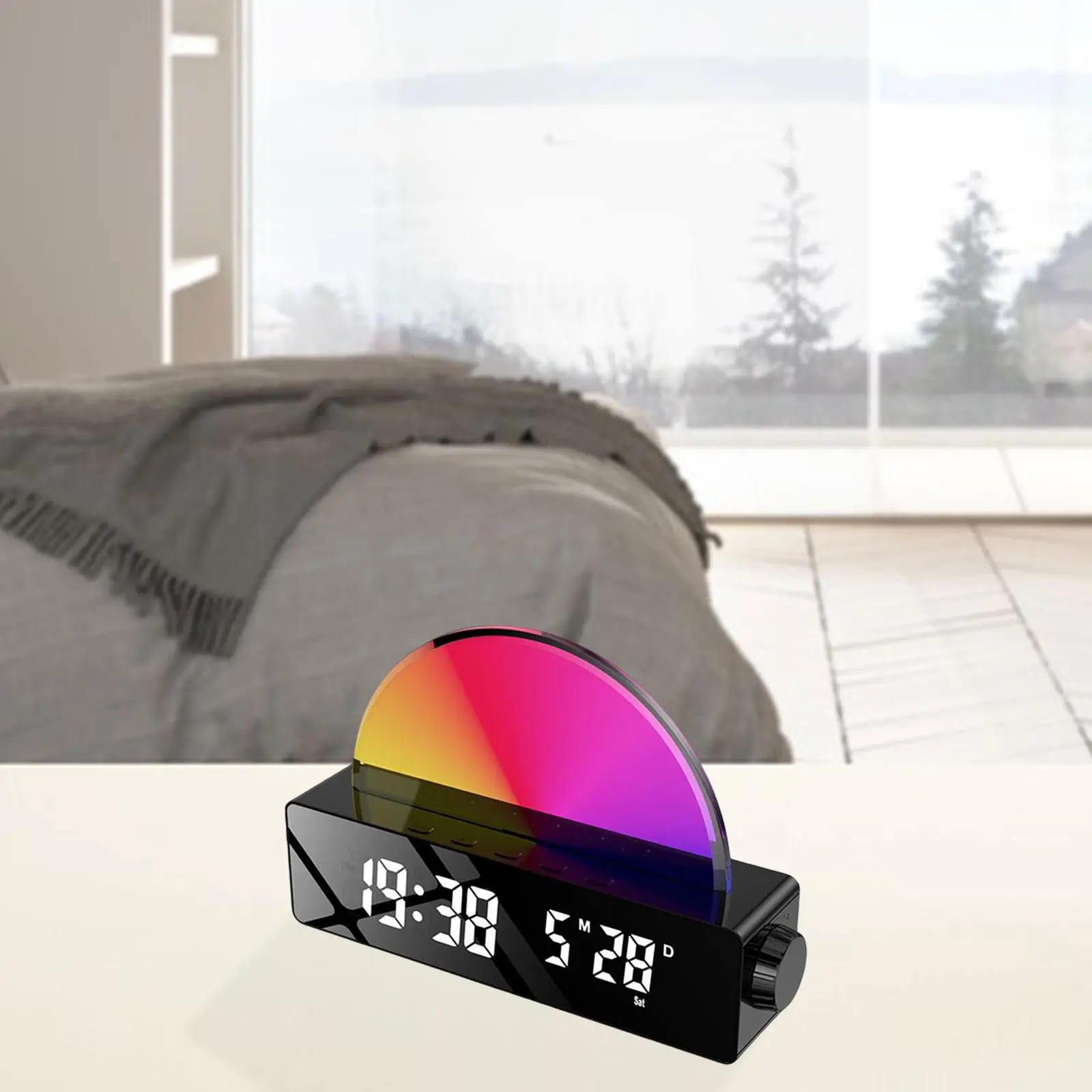 Multifunctional Digital Alarm Clock Large Display Temperature Meter Adjustable RGB Calendar Desktop Clock for Office Kitchen