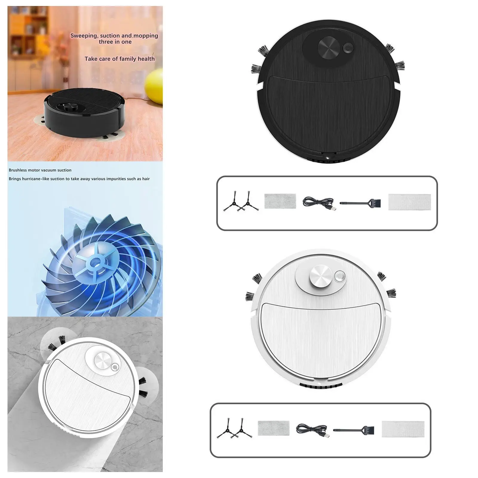 Powerful Robot Vacuum Cleaner Strong Suction Brushless Motor Automatic Cleaner Silent 3 in 1 Electric Sweeper for Floors