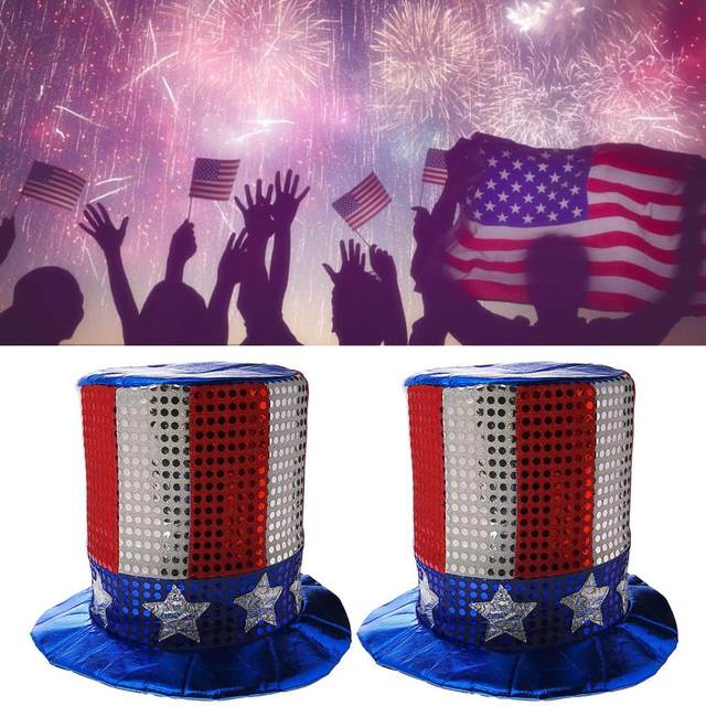 FOAM PARTY HATS: Funny Silly Mens & Womens Patriotic Uncle Sam USA American  Flag Tall Wide Brim Top Hat for Independence Day, 4th of July Dad Hat or