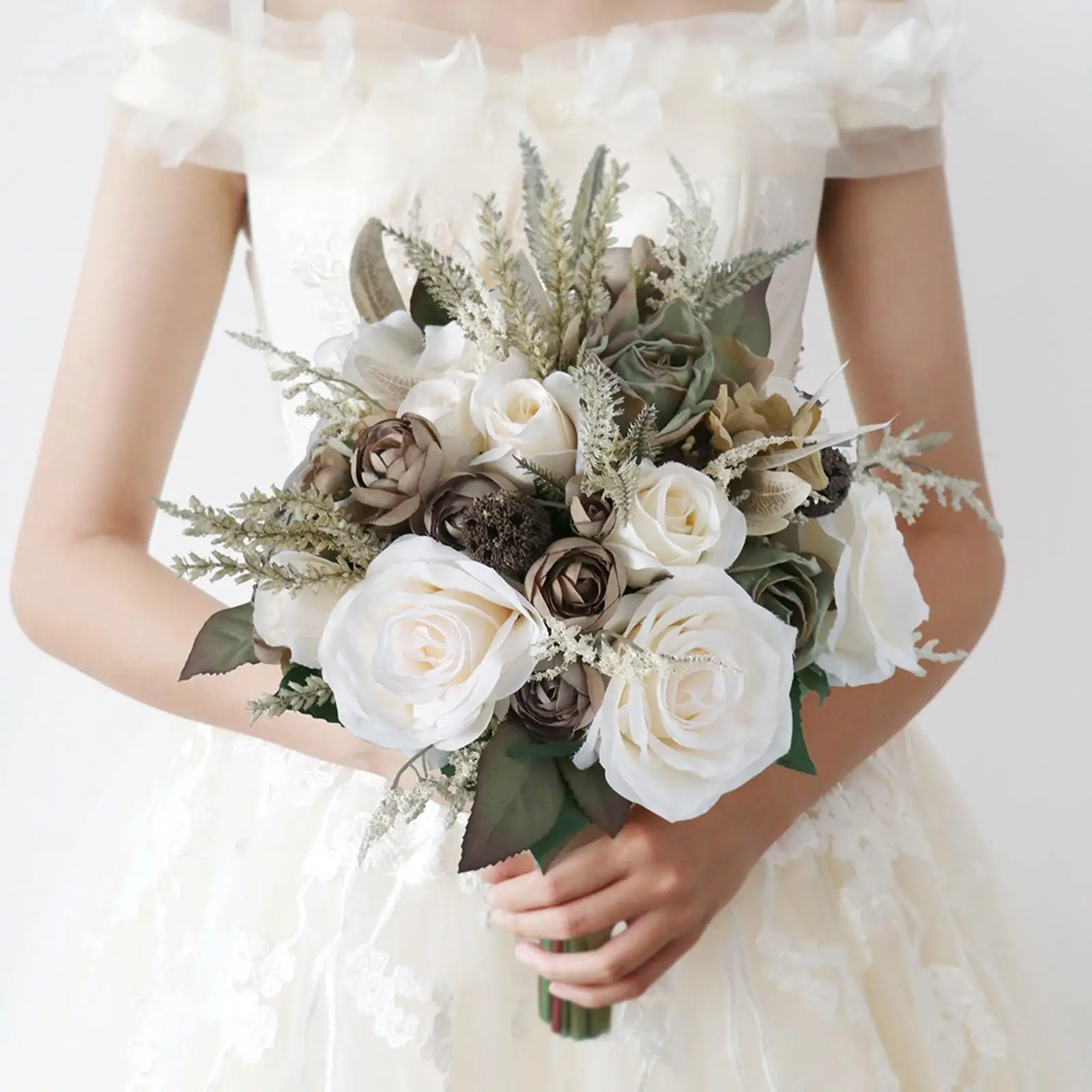 Artificial Bridal Bouquets, Bride Hands Holding Bouquet for Wedding Engagement Decoration