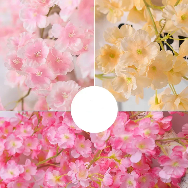135 Blütenköpfe, 1 Stück, künstliche Kirschblüte aus Seide, Rosenrebe, Wandbehang, Blumendekoration, Rattan, gefälschte Pflanzenblatt-Girlande, Rom – Detail 7
