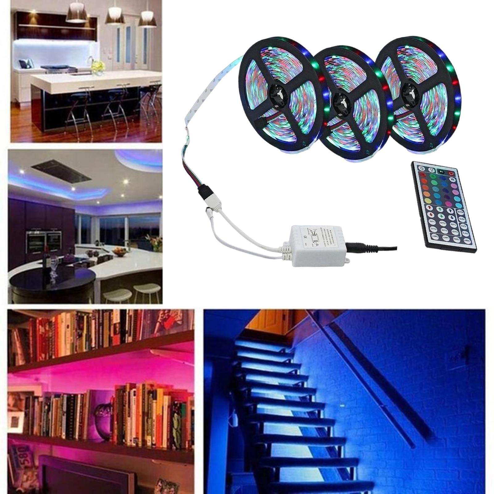 50ft 15M LED Strip Lights SMD3528 Rope Lamp Kit RGB Strong Adhesive Tape Color Changing for PC Room Bar Car Home Decoration