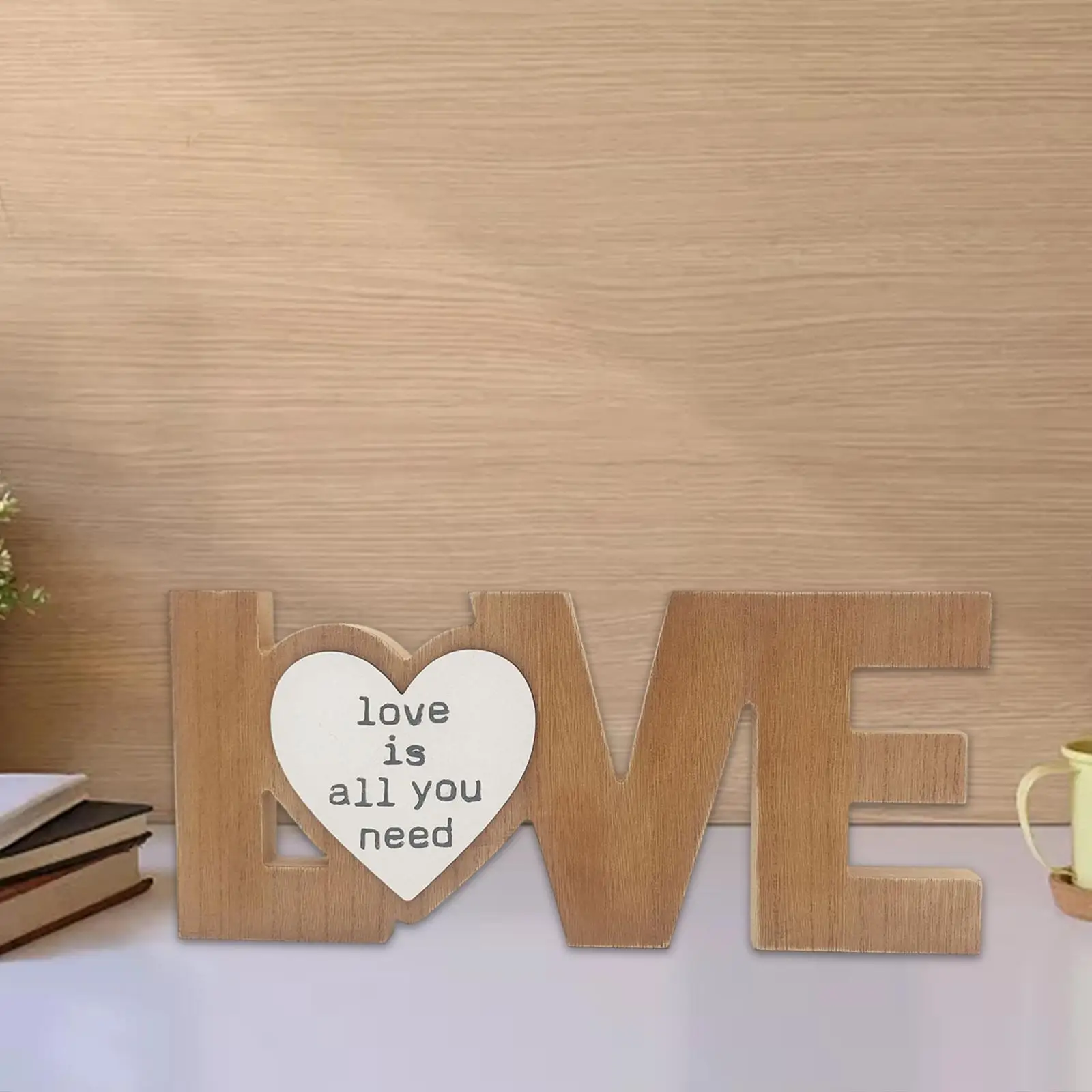 Wood Cutout Love Letters Sign Free Standing for Room Fireplace Modern Sturdy