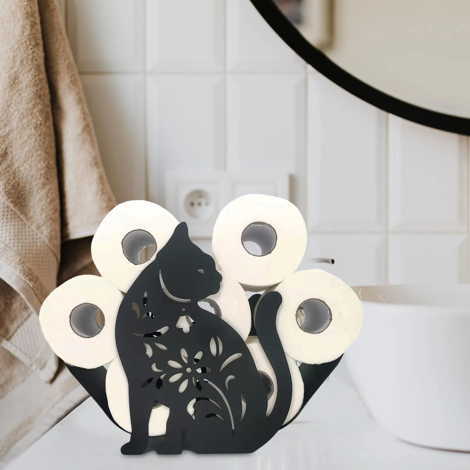 Novelty Creative Toilet Paper Holder Hollow Out Bathroom Tissue Storage Iron Tissue Stand for Home Bathroom Kitchen Decor Art