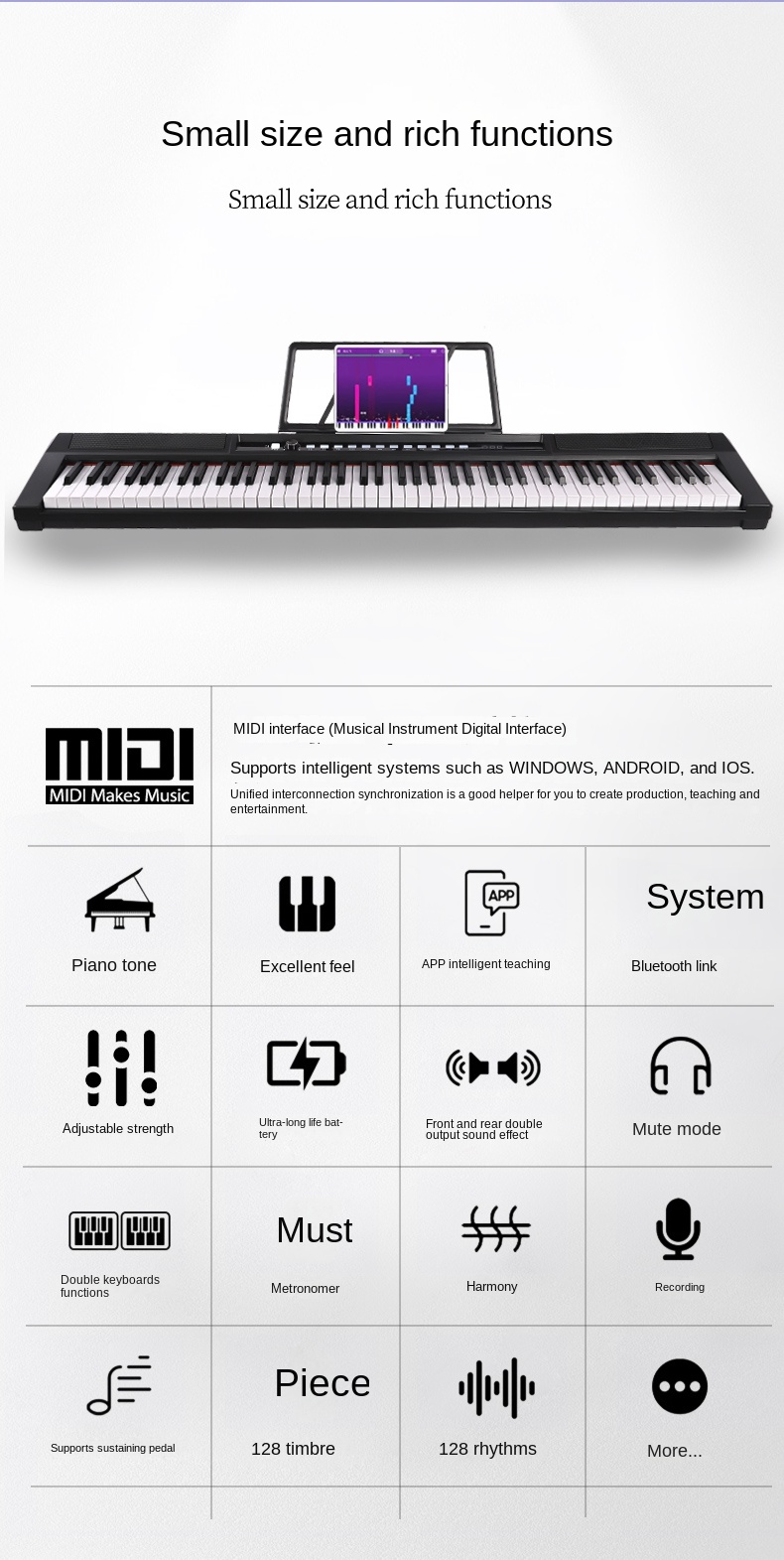 Title 12, Professional 88 Keyboard Electronic Organ Porta...