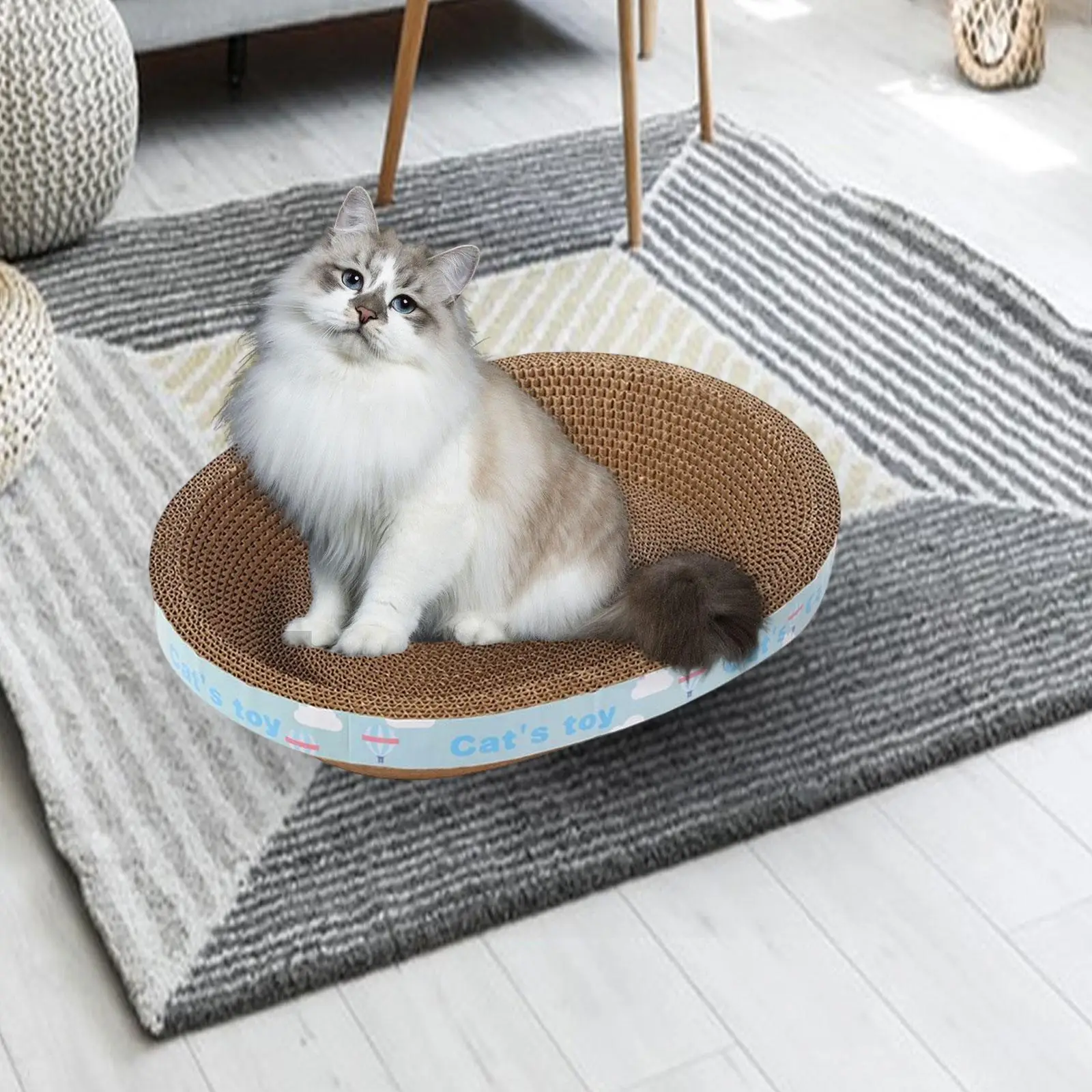 Oval Corrugated Cat Scratcher Lounge Bed with Durable Cardboard for 