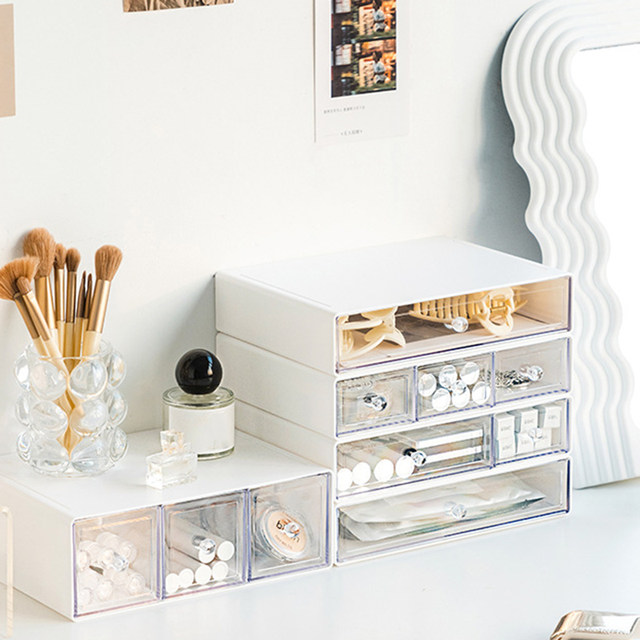Organiseur De Bureau En Acrylique Blanc - 8 Compartiments + 1 Tiroir - Pour Fournitures De Bureau, Scolaires Ou Maquillage - Design Moderne Et Robust - FEMELI