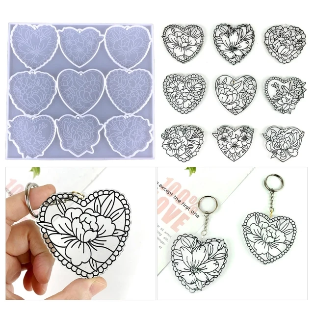 Valentine's Day Keychain Resin Molds,Love Heart Silicone Molds for  Epoxy,Resin Casting Molds with Hole for Keychain Jewelry Making