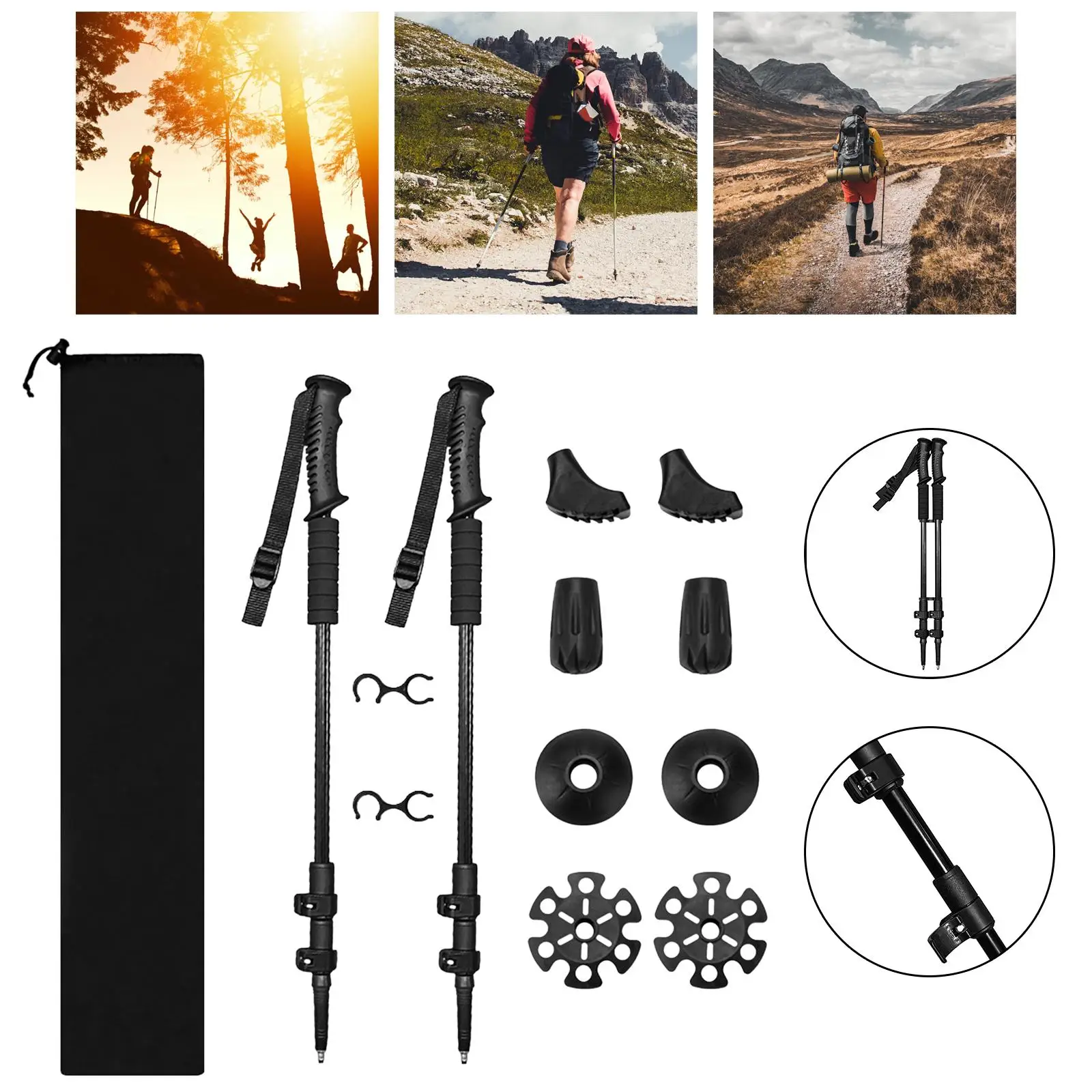 2x Trekking Poles Telescopic 3 Joint Adjustable Lock Non Slip Handle Stick for Backpackers Hikers Walkers Hiking Walking