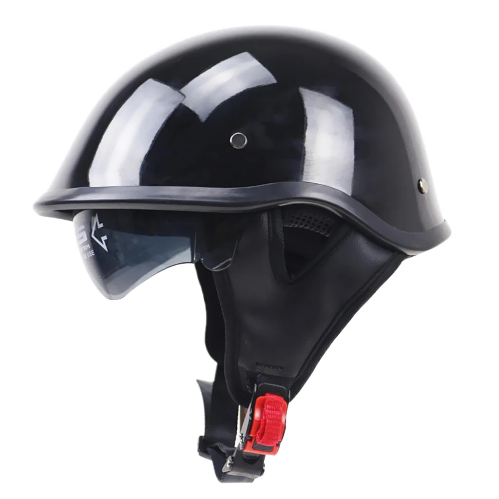 Bright Black DOT Motorcycle Half Helmet with Drop Visor for Cruiser Chopper Biker