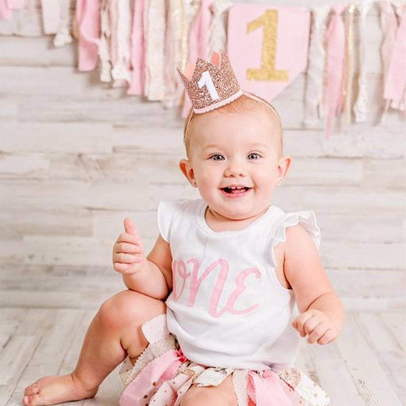 1. Geburtstag Krone Hut Baby Junge Mädchen Stirnband Zahl Hüte Kinder Geburtstag Baby Shower Party Dekorationen Jahrestag Dekor Kappen – Detail 5