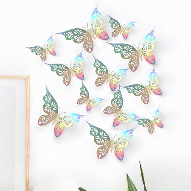 12PC/set 3D Hollow Butterfly Cake Decoration Wall Décor Butterfly Decor  Hollow Carving Butterfly Party Cake