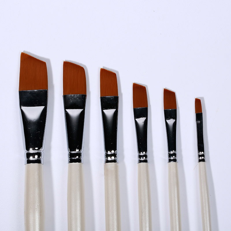 Zhouxinxing Wiesel haar 6 stücke Set Peeling Holz stange Pol Pinsel Ölfarbe Gouache Stift Acryl Pinsel Schräg vorne reihe stift Pinsel – Detail 4