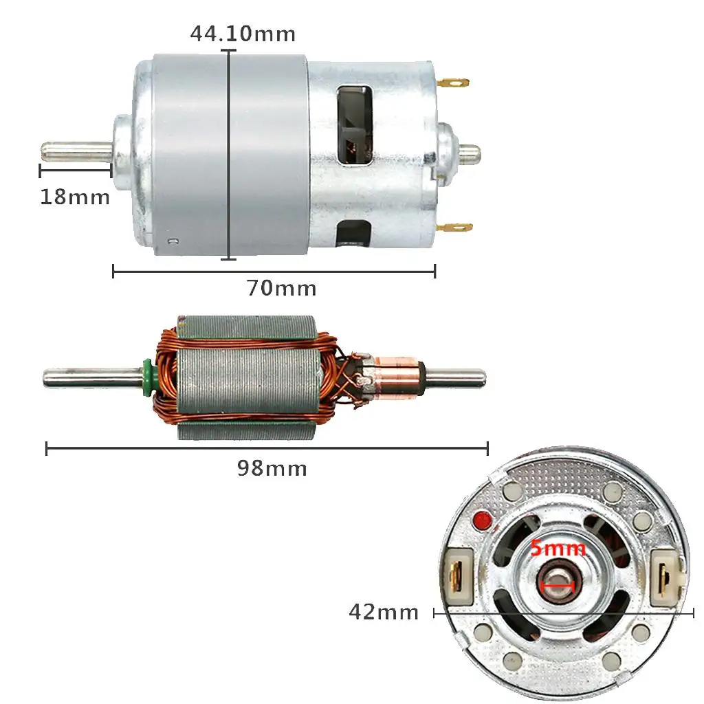 5mm Singal Ball Bearing Shaft Motor 775 DC 12V 100W 12000RPM for Universal