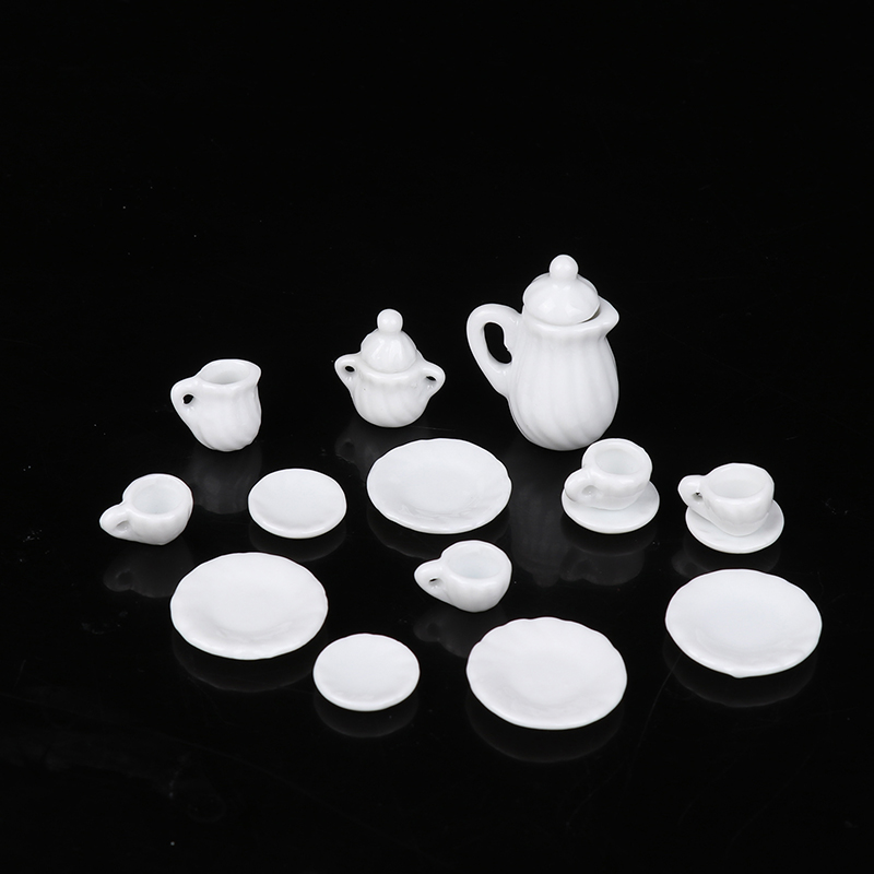 1Set Ceramic Scale 1:12 Doll House Miniature Porcelain Tea Cup Set Tableware Kitchen Dollhouse Teapot DIY Toys