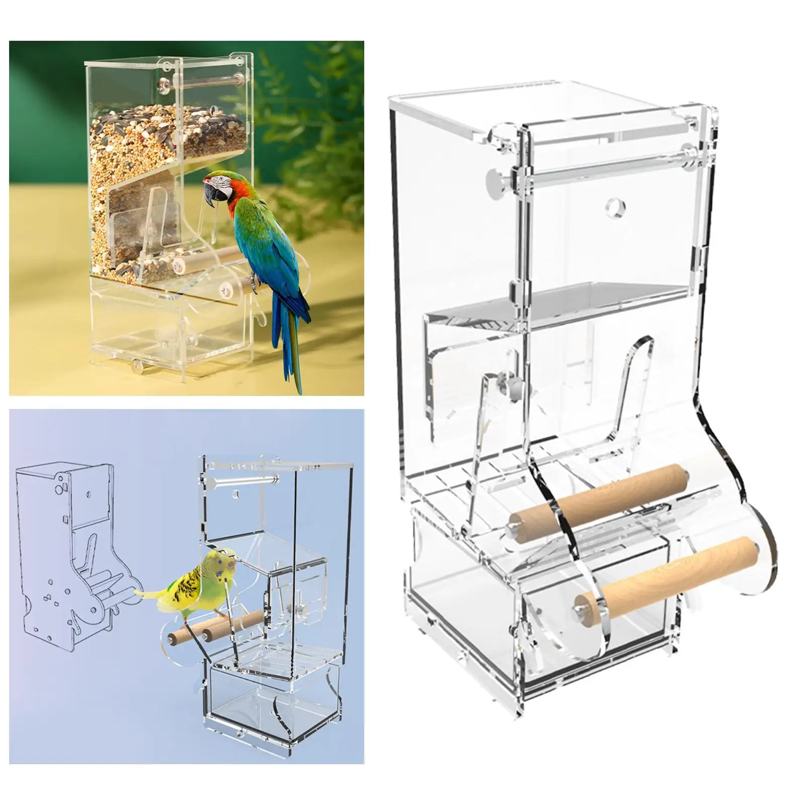 Bird Feeder Cage Accessories Food Dish Parrot Feeder with Perch for Cockatoo