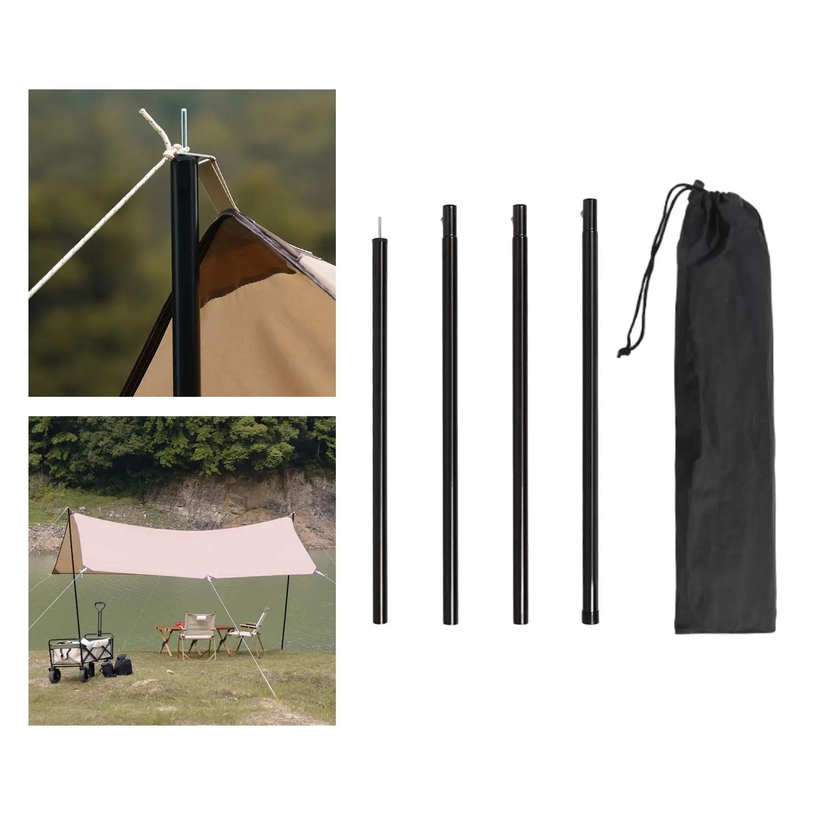 4x Tarp Poles Tent Rods Garden Shelter Outdoor Awning Support Pole Camping