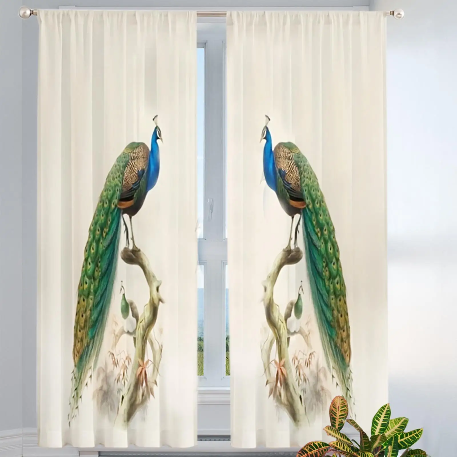 Sheer Curtains Semitransparent Rod Pocket Curtain for Bedroom Yard Kitchen