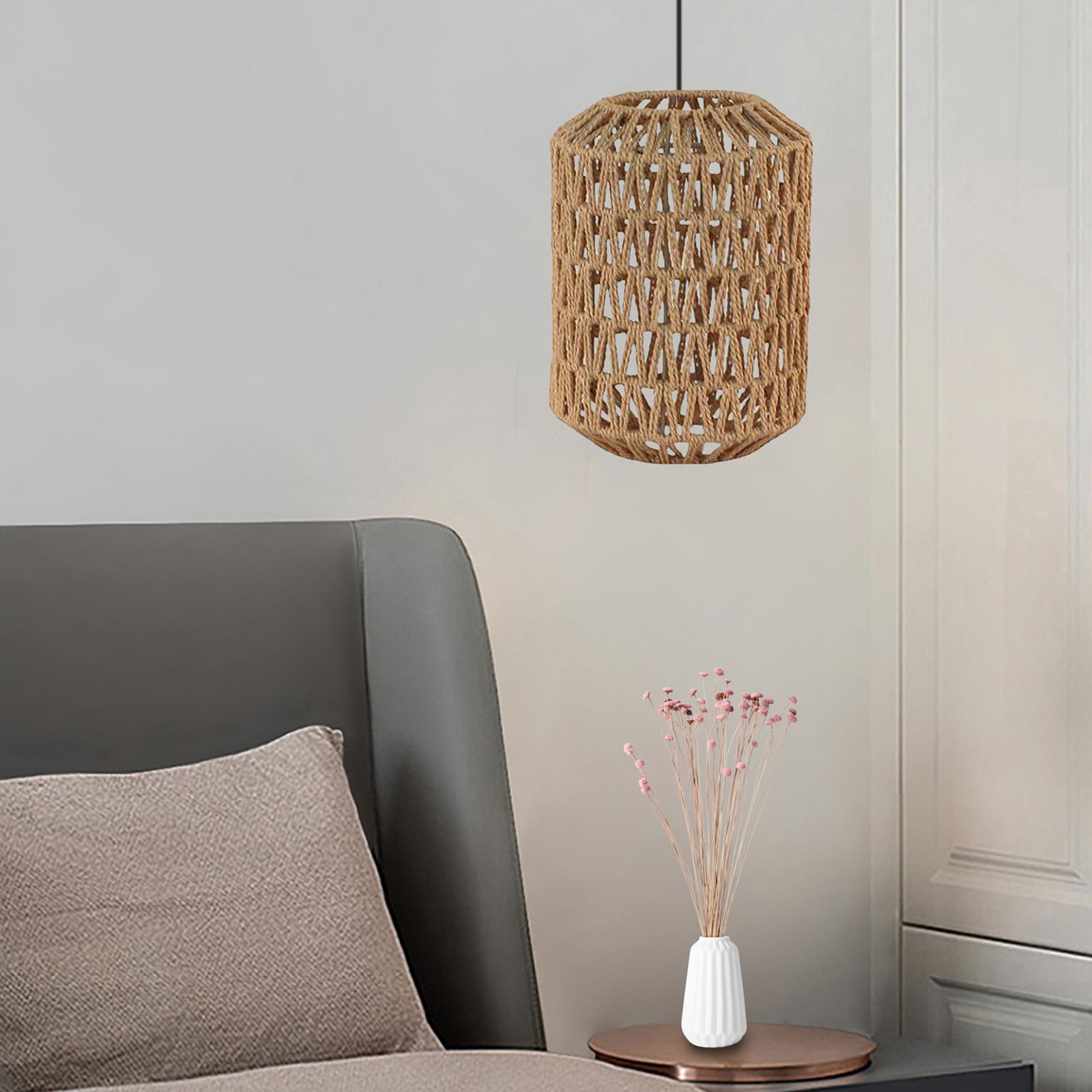 Handwoven Rattan Lamp Shade Hanging Light Cover Woven Pendant Lampshade for Bedroom Dining Room Teahouse Kitchen Island