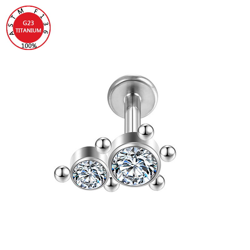 ASTM F136 Titan Zirkon Ohrstecker Labret Ohrstecker Lippenring Nasennagel Knorpel Helix Lappen Muschel Ohrringe Körperpiercing Schmuck – Detail 3