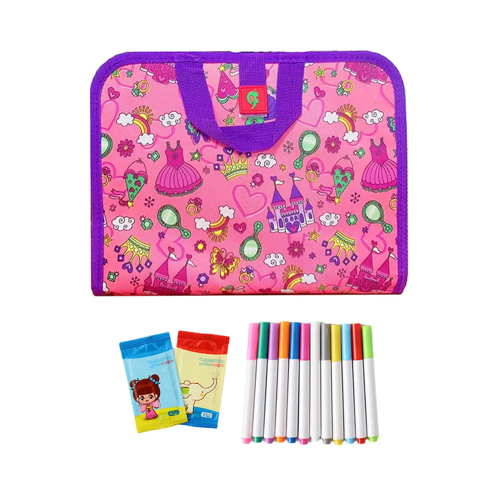 Kids Erasable Book Doodle Set Writing Painting Set Boys Girls Xmas Gift Portable Painting Toys Reusable with 12 Watercolor Pens