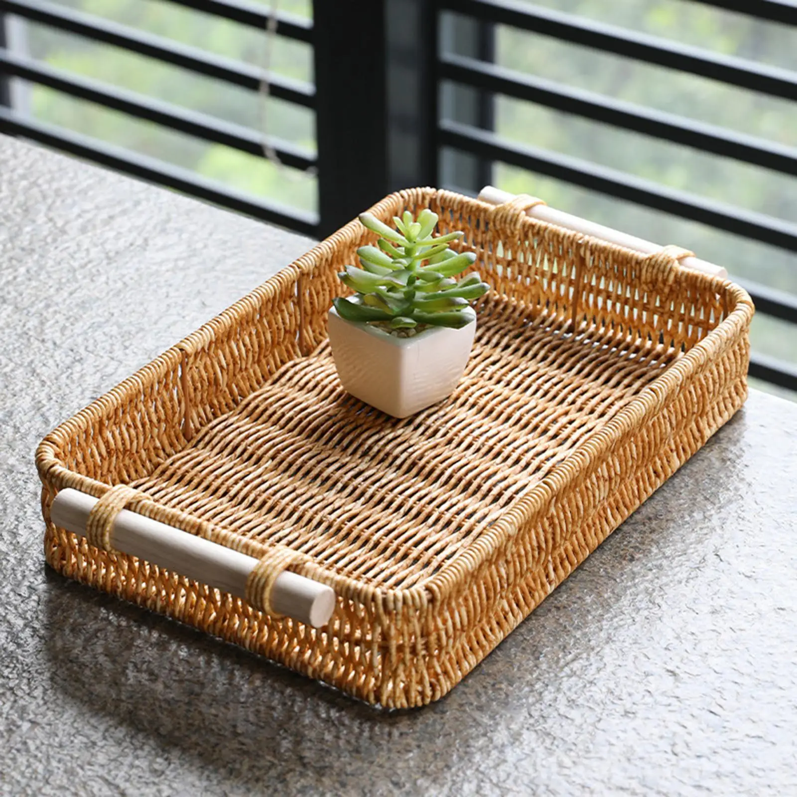  Rattan Weaving Basket, Fruit Baskets Platter, Hand Basket for Desk Bedroom Living Room Home