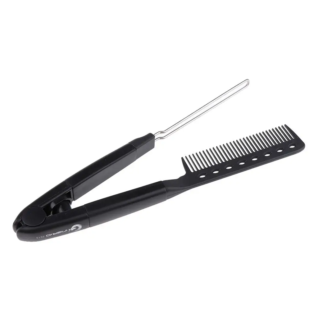 2xHairdressing Straightener Hair Straighten Brush Pocket Comb Clamp Black