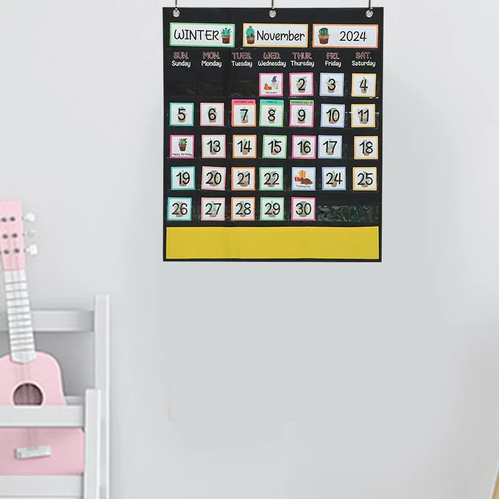 Calendar Pocket Chart Early Learning Teacher Supplies Preschool Calendar Hanging Bag Classroom Organized Chart Wall Calendar