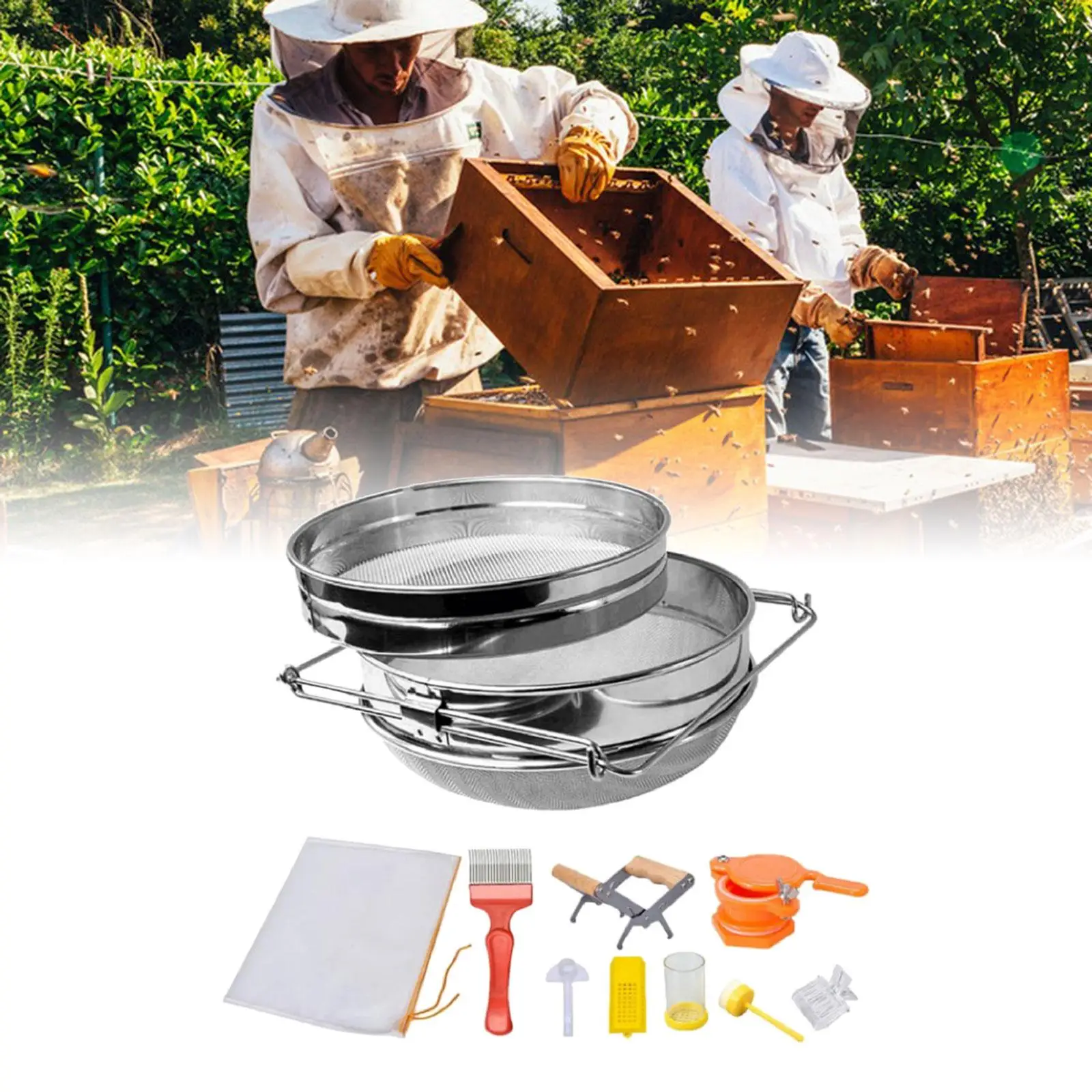 9x Beekeeping Set Stainless Steel Filter Net Beekeeping Equipment Supplies for Farm Beginners Professionals Beekeepers