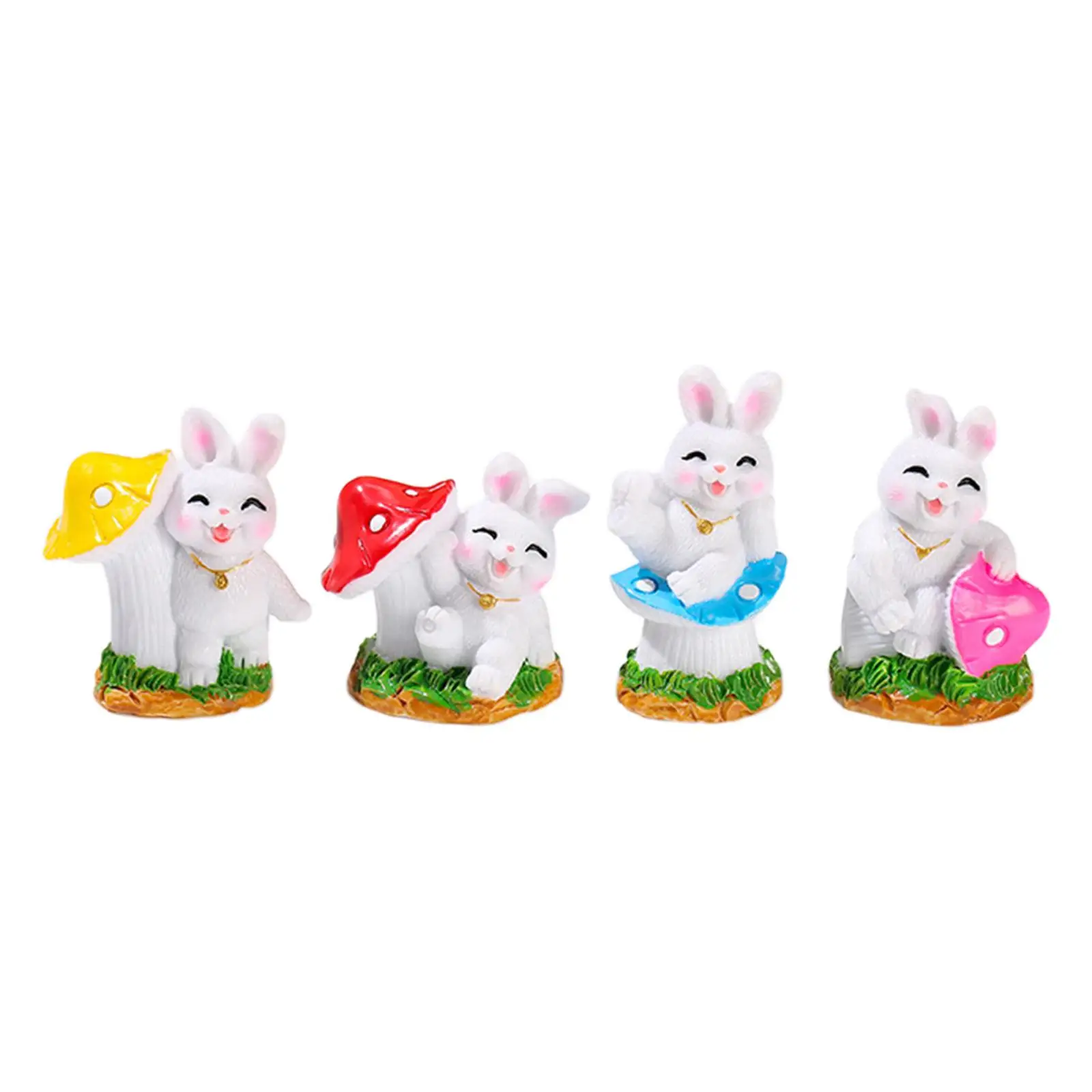 4Pcs Hand Painted Rabbit Animal Figurine Bunny Figurine Rabbit Decoration Sculpture Statue for Micro Landscape Car Easter Gifts