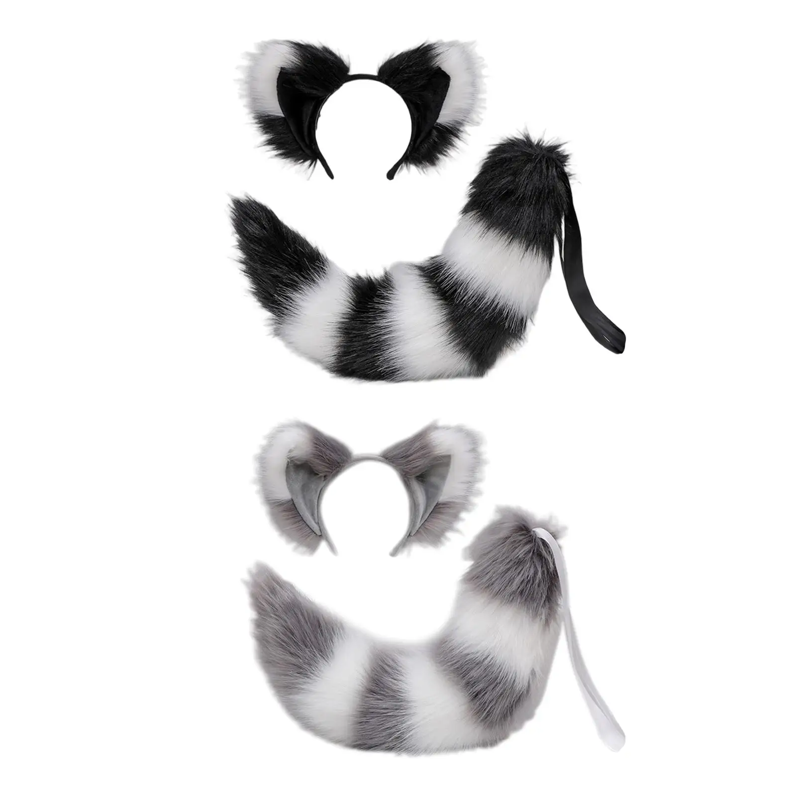Plush Cats Ears Hair Hoop Tail Cosplay Headpiece Hair Accessories Decoration Headwear for Children Stage Shows Carnival Party