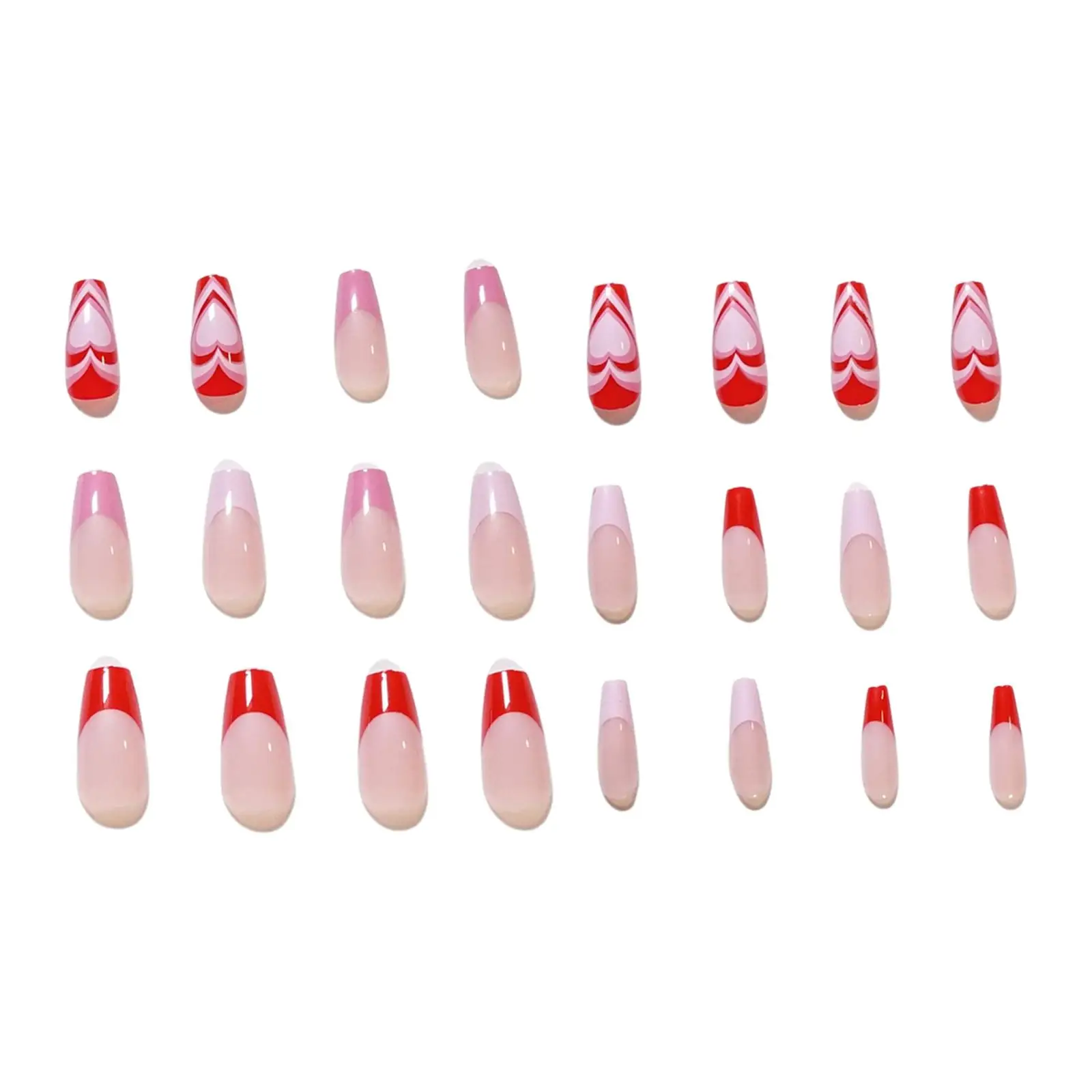 24 Pieces Press on Nails False Nail Women Girls Removable Full Cover Nails Fashion Red Heart for Birthday Gift Home Practice
