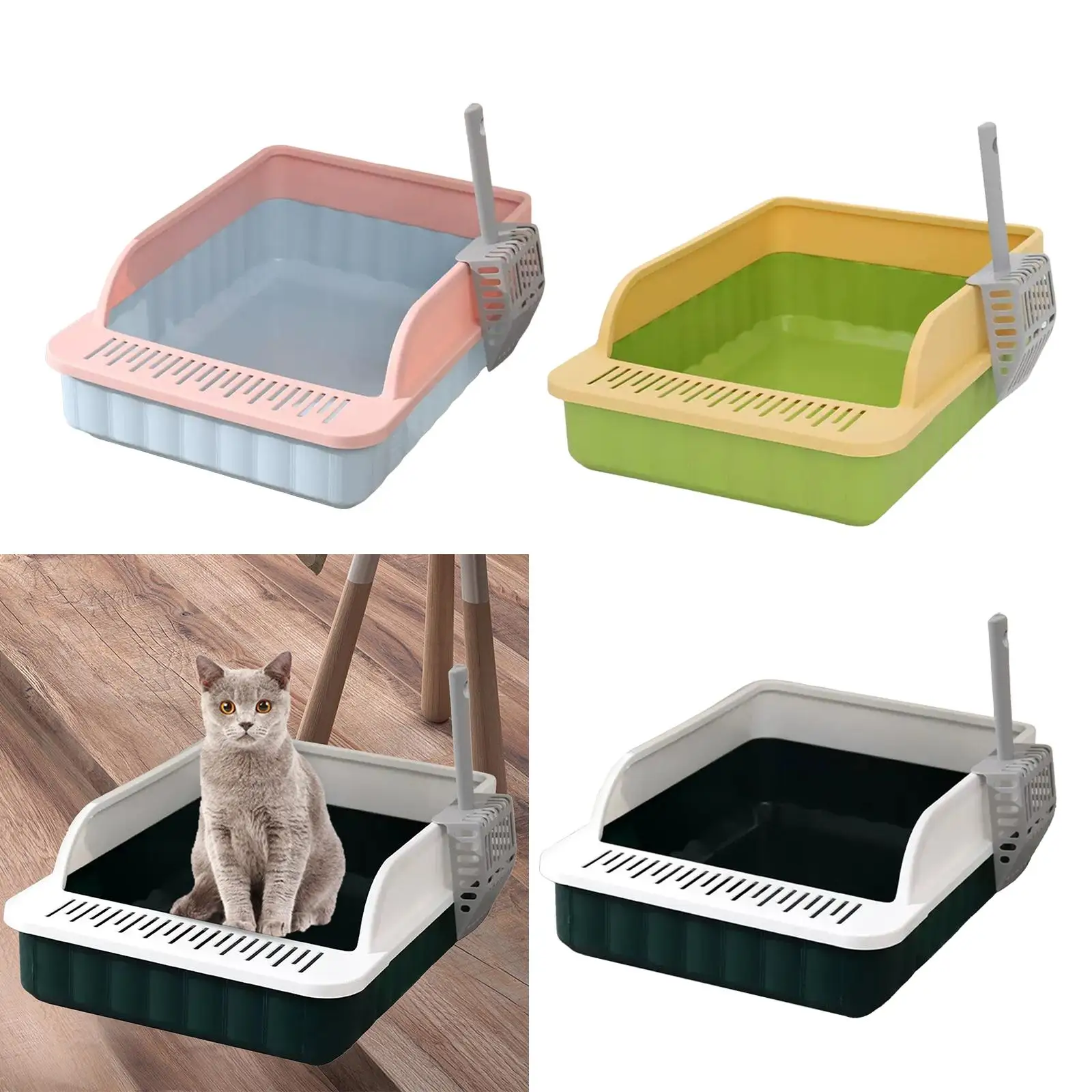 Open Top Pet Litter Tray Potty Toilet Spoon Cat Litter Box for Crate Kitty Bunny