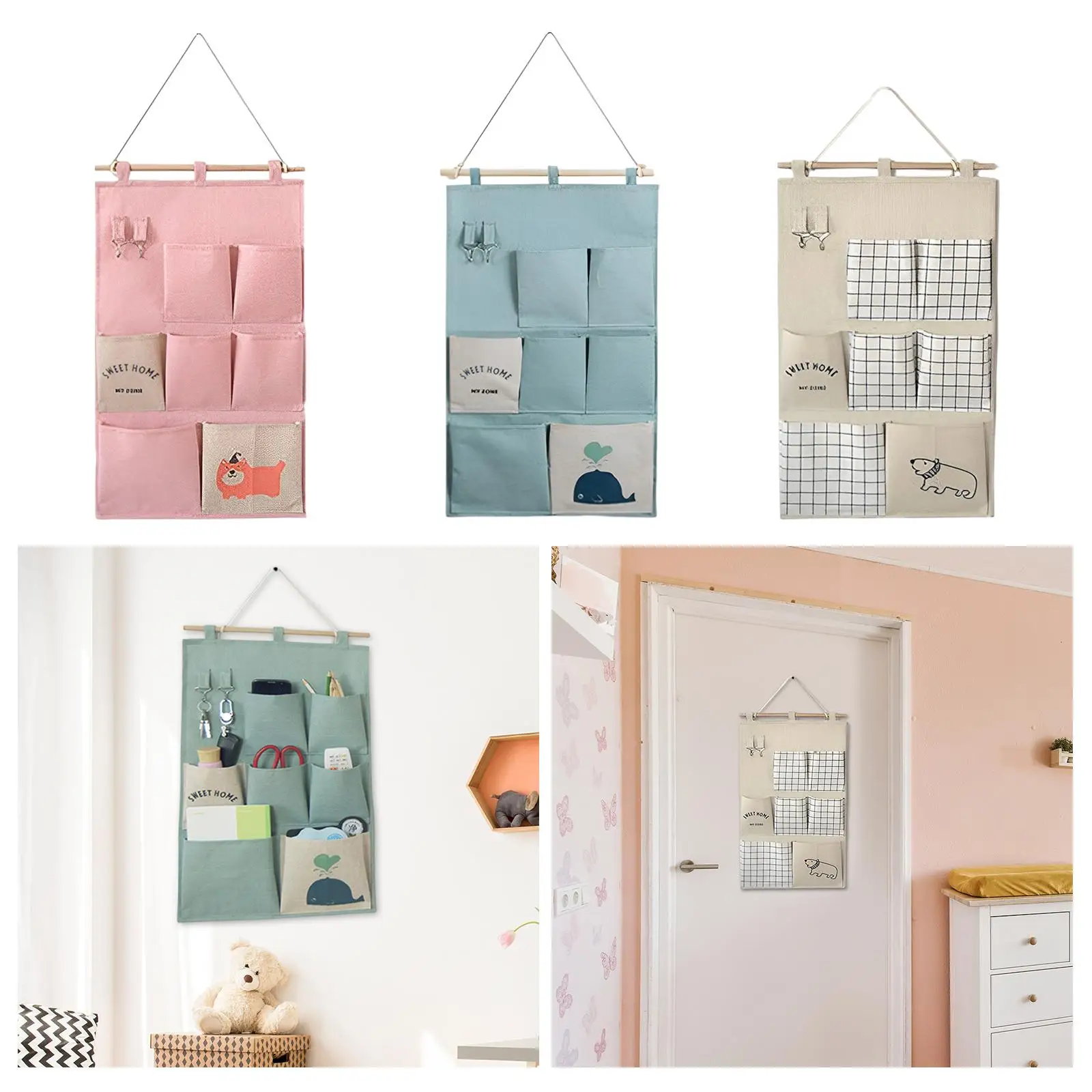 Wall Door Hanging Bag Organizer with 7 Pockets for Bathroom Office Closet