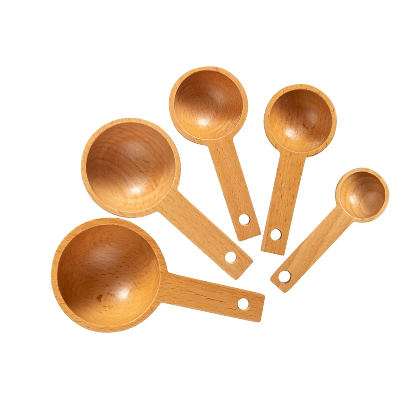 5 Pieces Wood Measuring Spoons Accessories Coffee Spoon Flour Scoop for Dry Liquid Food