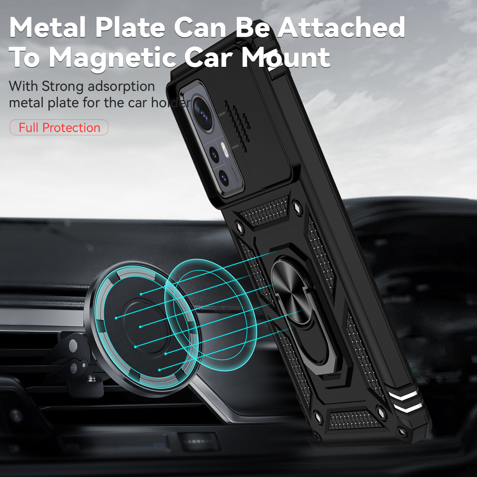 Slide Camera Protect Shockproof Armor Case For Xiaomi 12 Pro 12X 12S Pro 12SPro Xiaomi12 Cover Magnetic Holder Ring Phone Case