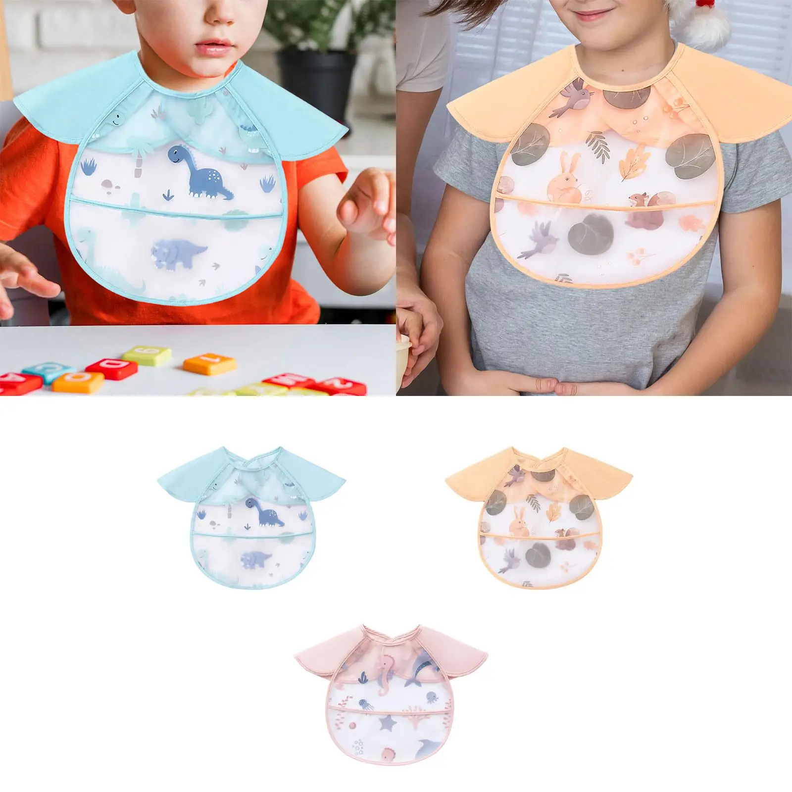 Waterproof Bib for Baby Eating Smock Easy Clean Lightweight Baby Feeding Bib for 6-36 Months for Drawing Feeding Eating Supplies