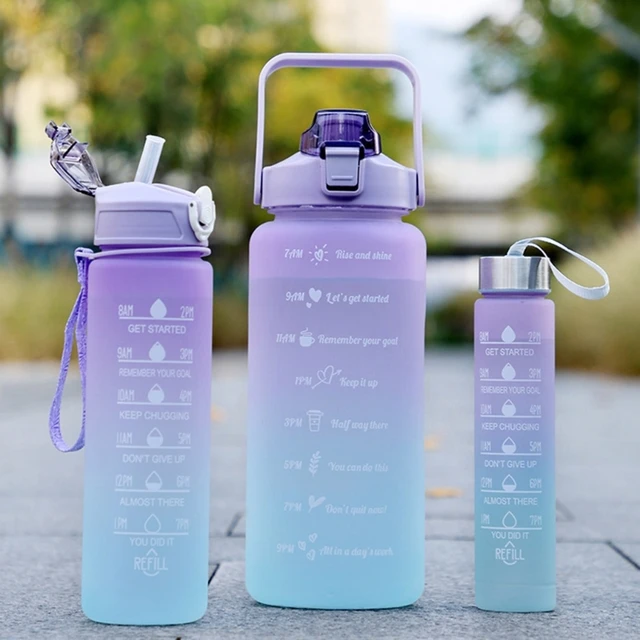 Botella de agua con pajita de plástico de gran capacidad, vaso de agua de  alto valor, gran grasa, 3 unidades por juego