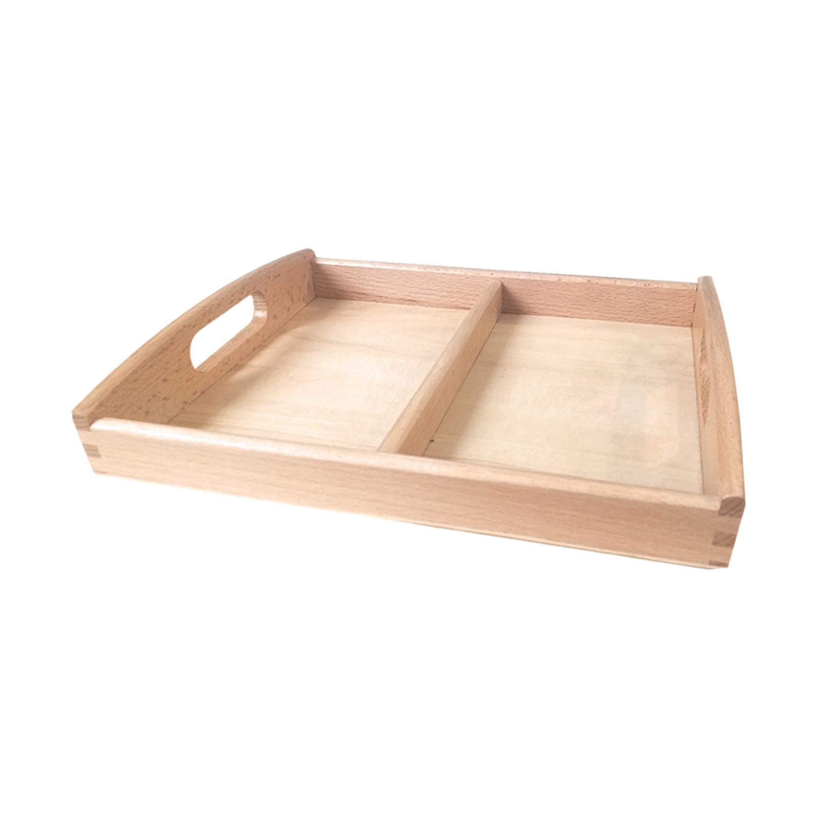 Montessori Wooden Sorting Tray Two Compartments Toys Holder for Card Display