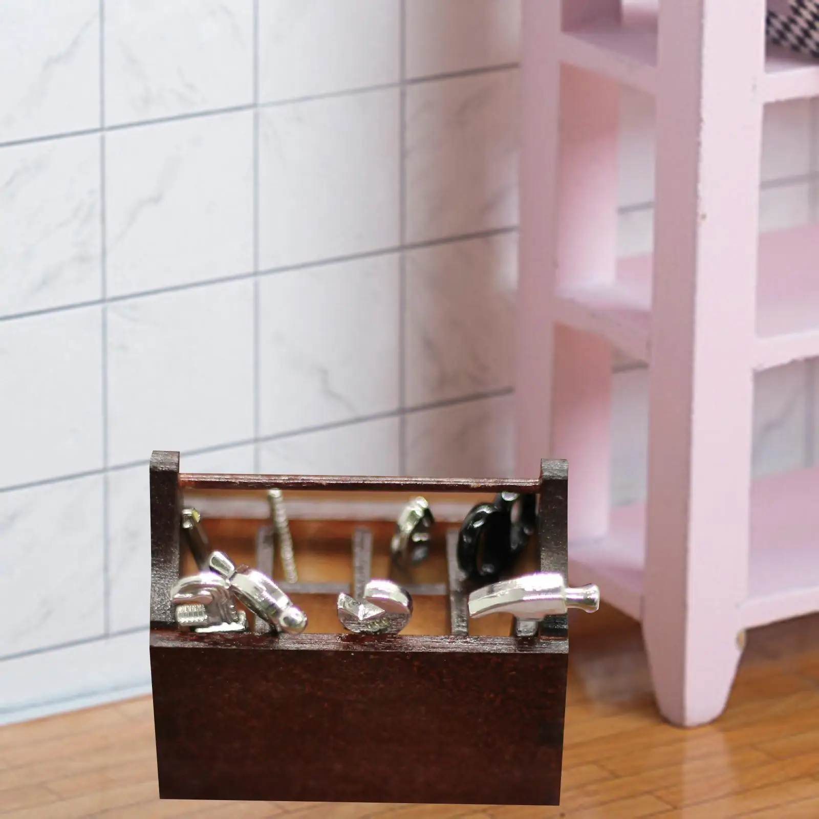 Dollhouse Repair Tools with Wooden Box Scene for Dollhouse Decoration