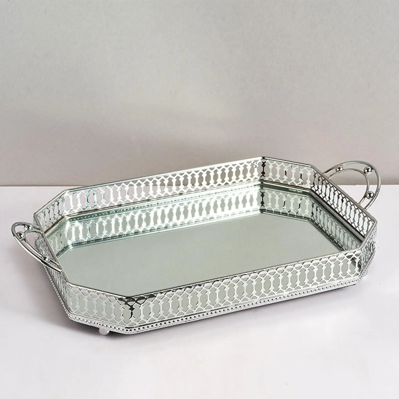 Metalmultipurpose Storage Tray Kitchen Organizer Plate Dessert Candy Dish Mirror Tray for Pantry Coffee Table Decoration