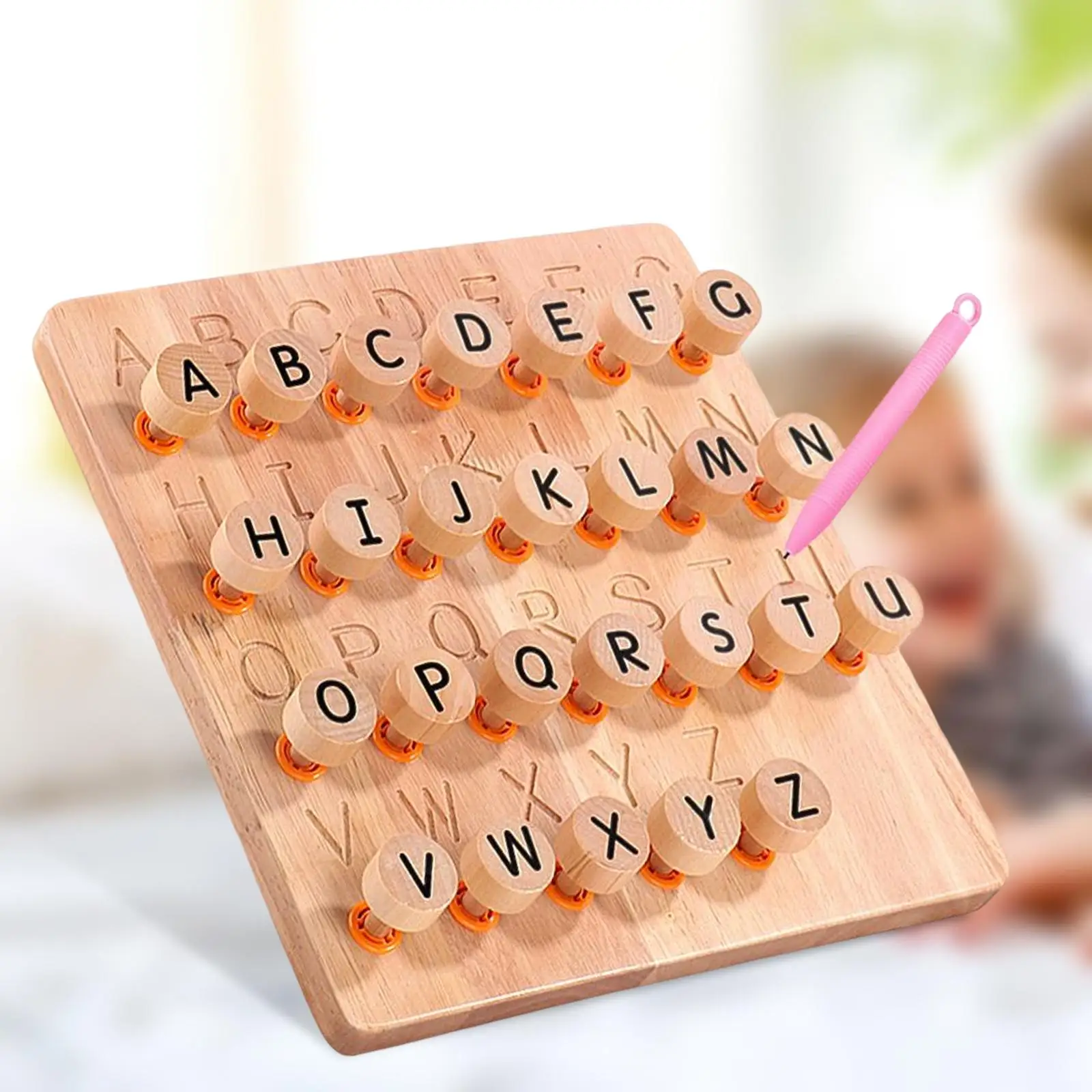 Wooden Alphabet Tracing Board Puzzles Developmental Toys Board Game Teaching Aids Tool Sensory Play for Children Toddler Boys