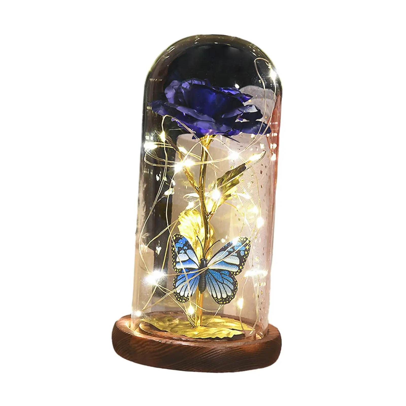 Crystal Gift, Rose Butterfly LED Lamp Light Up Rose in Glass Cover, Rose Flower