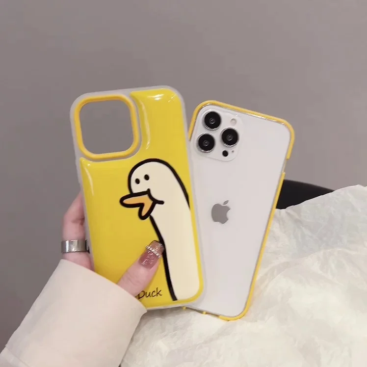 iphone 12 pro max silicone case Cute Cartoon Duck Phone Case for iPhone 11 12 13 Pro Max X XR XS Max Soft Cover 3 in 1 Air Bag Shockproof Protective Shell Women iphone 12 pro max cover