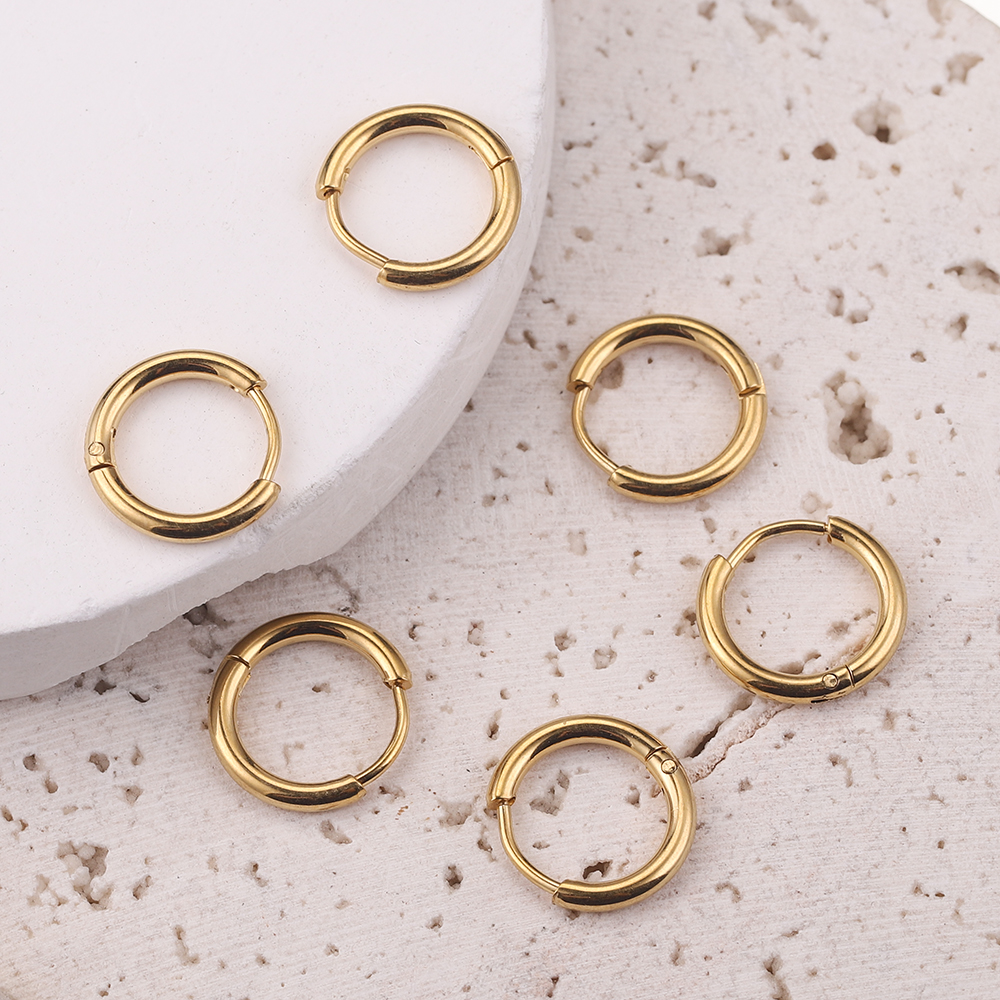 6 Stück 2/2,5 mm Breite Edelstahl vergoldet runde Ohrringe Creolen für Damen Mode Ohrringe koreanische Schmuck Geschenke – Detail 3