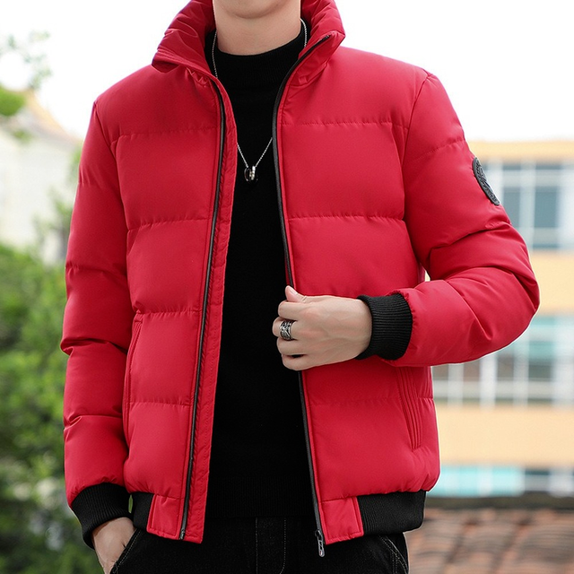 Puffer Jacket Men Stand Collar Casual Streetwear Cotton Padded