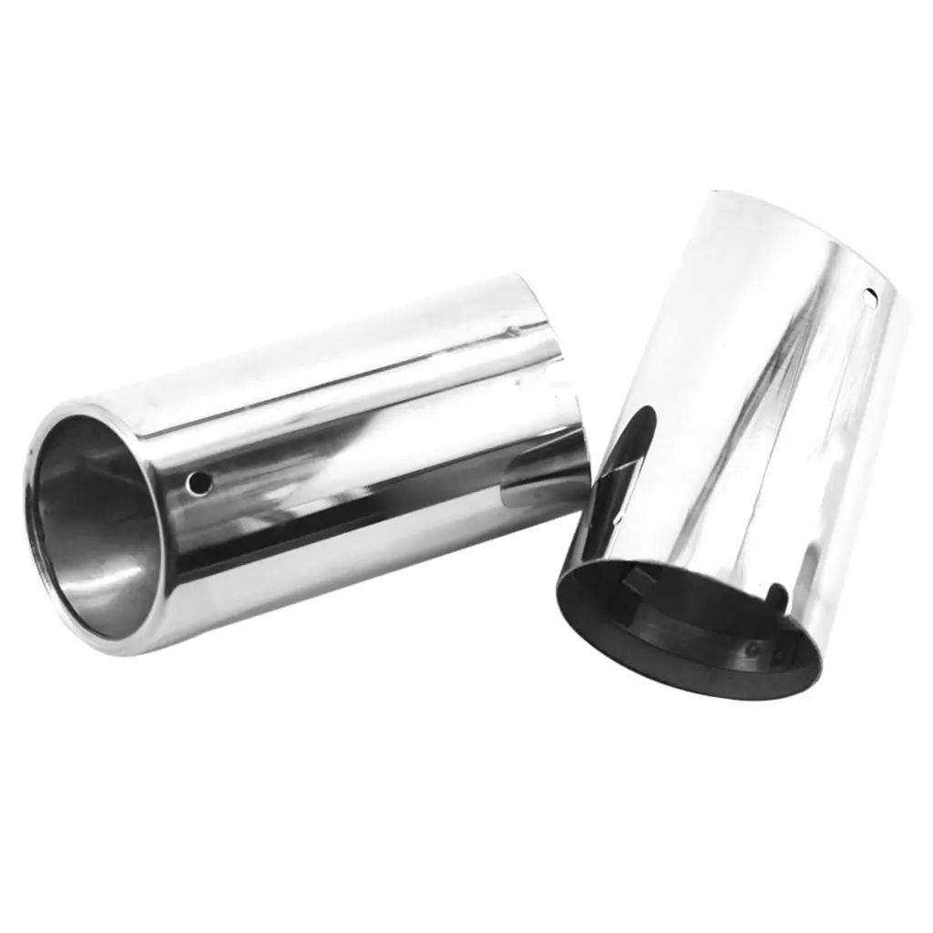 2 pc Chrome Car Rear Round Exhaust  Tail Muffler   A4 Easy To Installtion